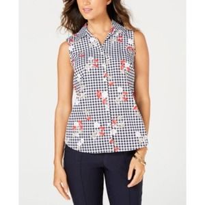 Charter Club Sleeveless Floral Gingham Blouse Size 18